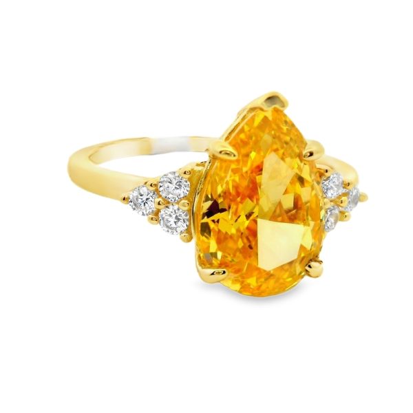 Yellow Pear Zircon Ring | Gold Plated 925 Silver Band SR030