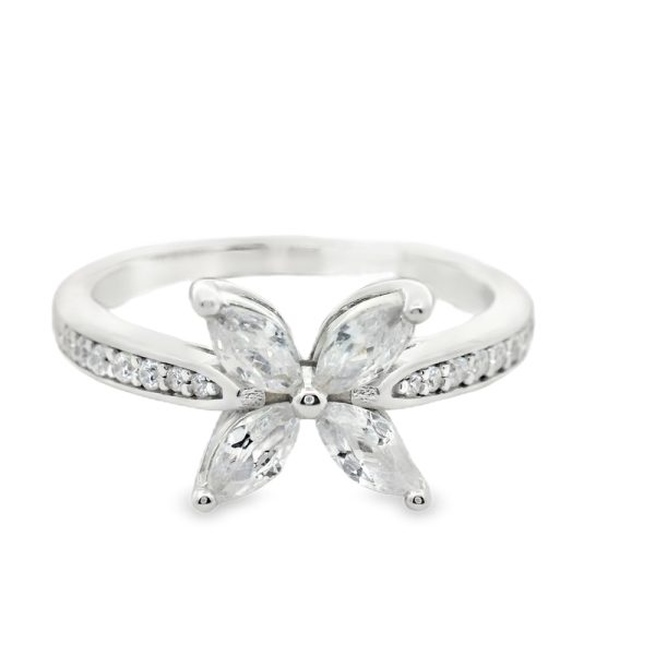 Silver Butterfly CZ Ring | Elegant Marquise Design SR034