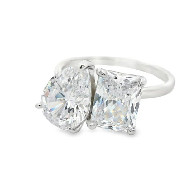 Silver Pear Emerald Ring | 925 Sterling Silver Toi et Moi SR029