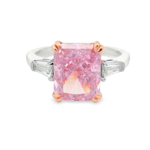 Pink Radiant Zircon Ring | 925 Silver & Baguette Accents SR020