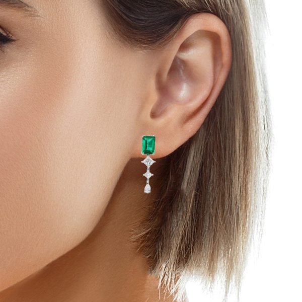 18K Gold Emerald & Diamond Earrings | Princess Drops GED033