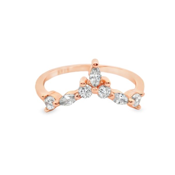 Silver Rose Gold Ring | Elegant Marquise Crown Design SR039-1