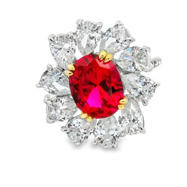 925 Sterling Silver CZ Ring | Regal Ruby-Red Floral Design SR019