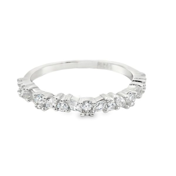 Silver Marquise CZ Ring | Elegant Wave Band Design SR036