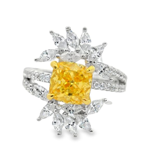 Silver Yellow CZ Ring | Canary Sunburst 925 Silver SR032