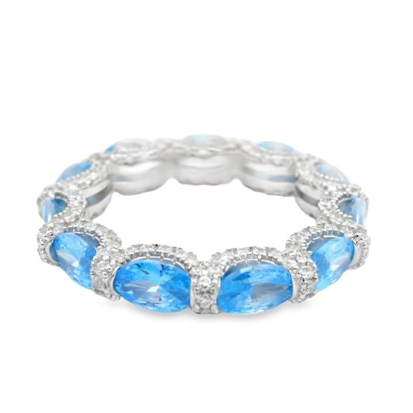 Silver Blue CZ Ring | Infinite Ocean Blue Eternity Band SR031