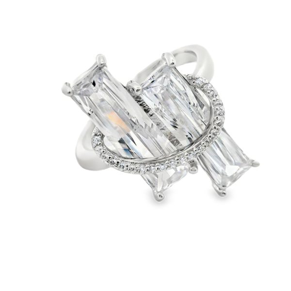 Silver Baguette CZ Ring | Abstract 925 Silver Design SR025