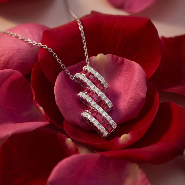 18K Ruby Diamond Pendant | Luxury Gold Step Design GPD056