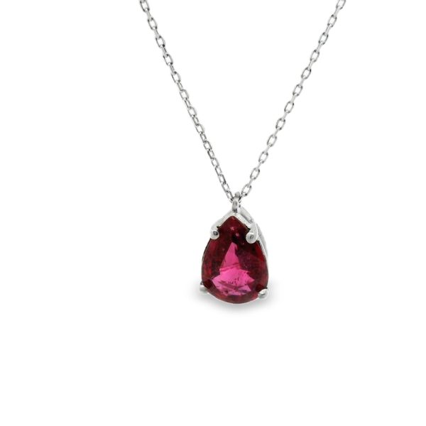 Ruby Teardrop Pendant - 18K White Gold Necklace GP102