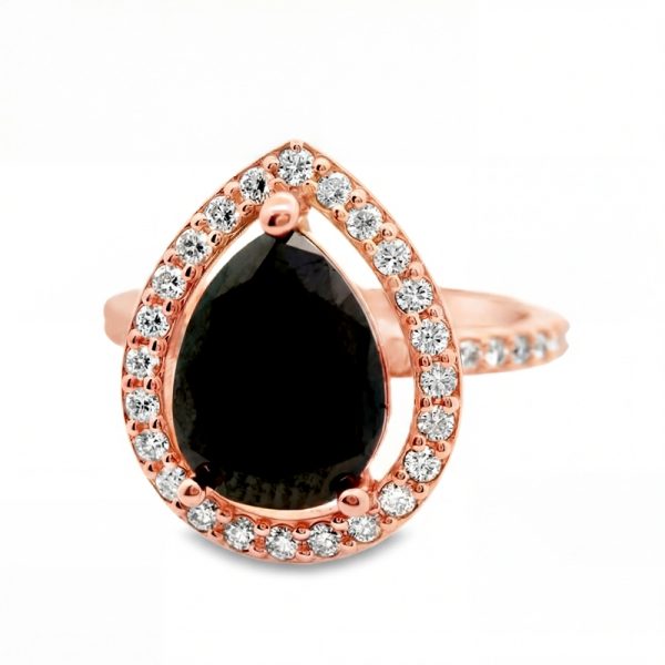 Exquisite Pear Black Diamond Halo Ring in 18K Gold GRS029