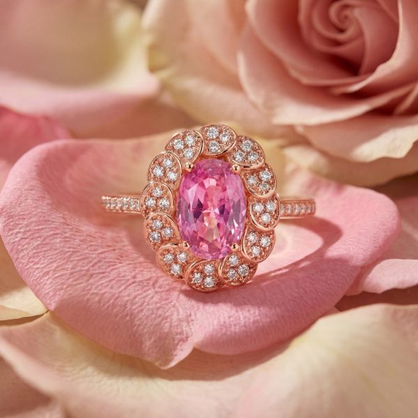 Pink Sapphire Diamond Ring | 18K Gold GRD045