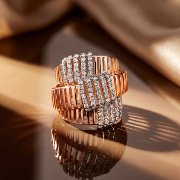 Architectural 14K Rose Gold Diamond Multi-Band Ring GRD034