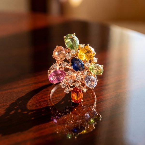Rainbow Multi-Color Sapphire Ring with Diamonds -18K GRD031-1
