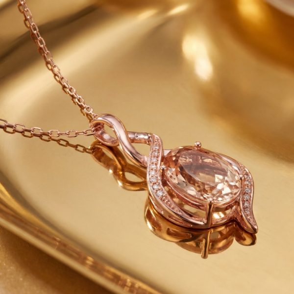 18K Gold Morganite | Diamond Ribbon Necklace GPD015