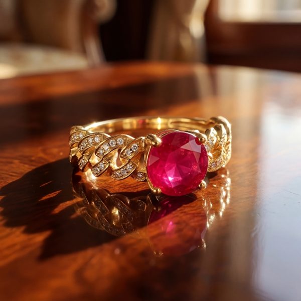 Vibrant 1.42ct Natural Ruby Diamond Chain-Link Ring GRD024