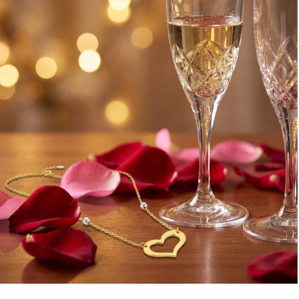 Heart Necklace with Diamond-Cut Station Beads - 18K Gold GP082