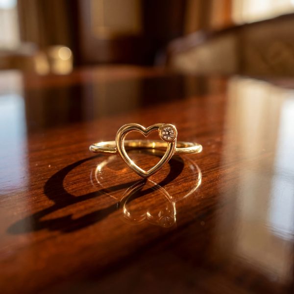 18K Gold Heart Ring ∣ Minimalist Cubic Zirconia Accent GR037