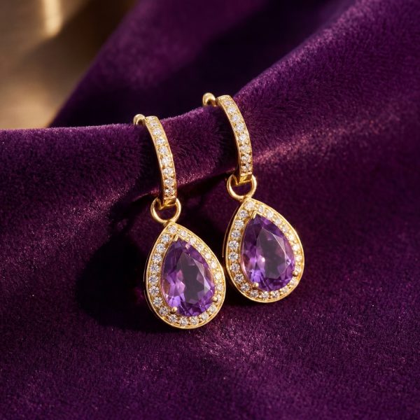 Amethyst & Diamond Earrings | 18K Rose Gold Luxury GED034-1