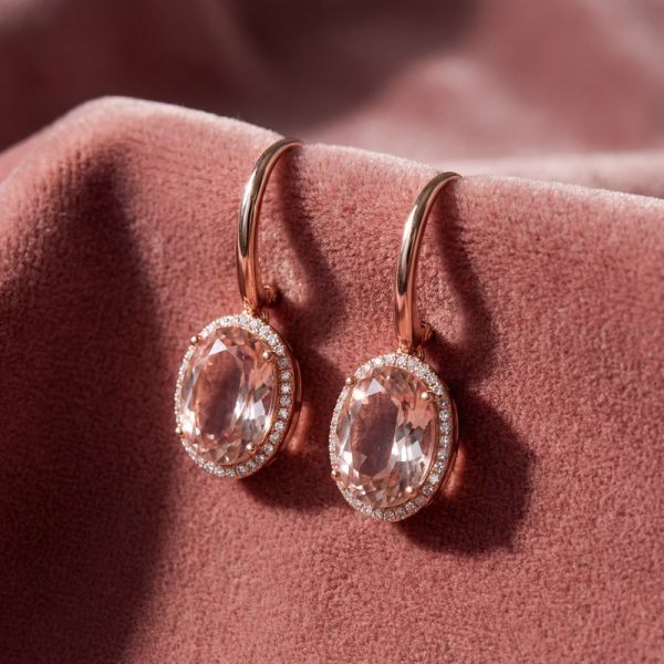 Morganite and Diamond Halo Drop Earrings |18K Gold GED010