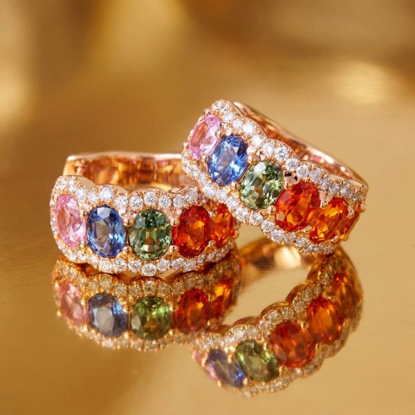 Multi-Color Sapphire & Diamond Huggie Earrings |18K GED013