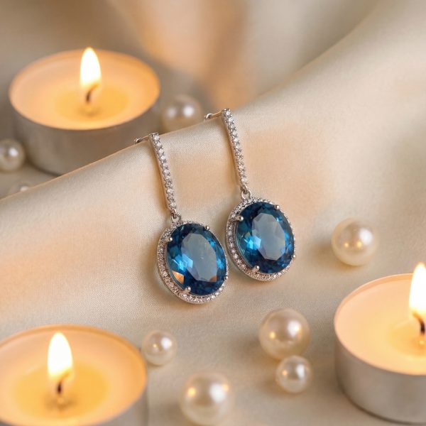 London Blue Topaz & Diamond Drop Earrings | 18K Gold GED041