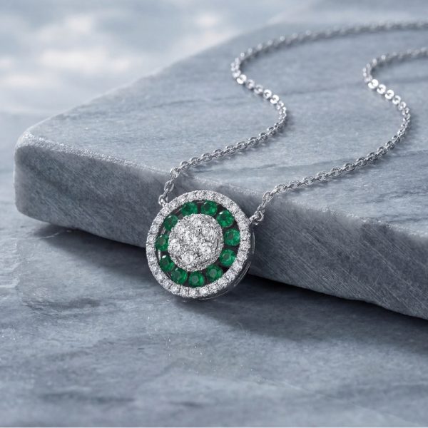 Emerald & Diamond Cluster Pendant |18K Gold Necklace GPD020