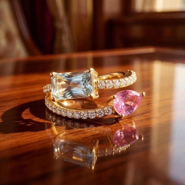 18K Yellow Gold Sapphire and Diamond Bypass Ring GRD046