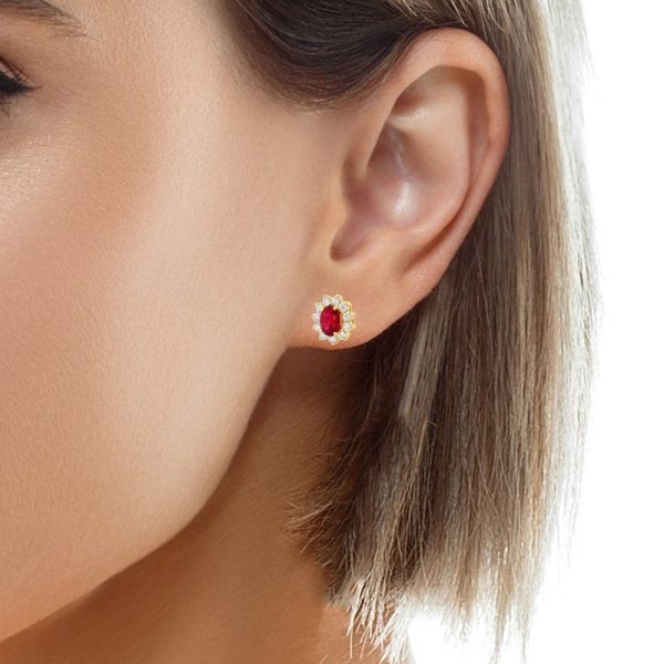 Dainty 18K Yellow Gold Rubies Stud Earrings GED028