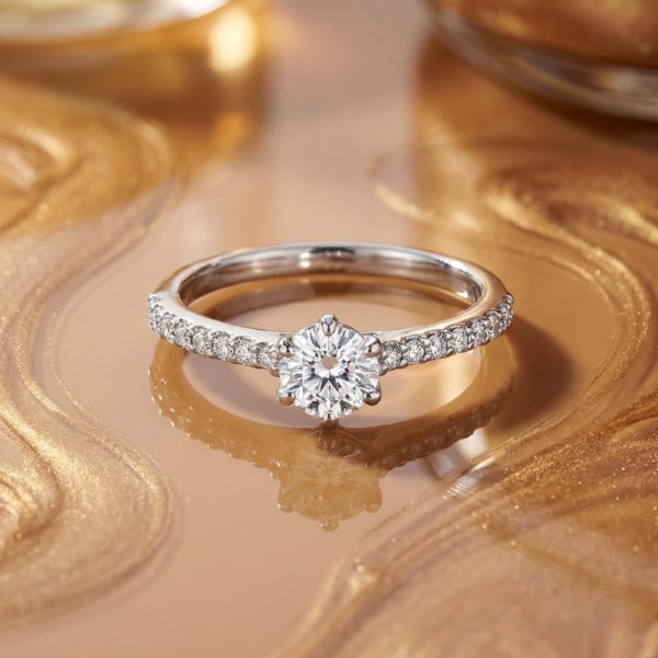 Platinum Brilliant-Cut Diamond Pave Engagement Ring GRS214