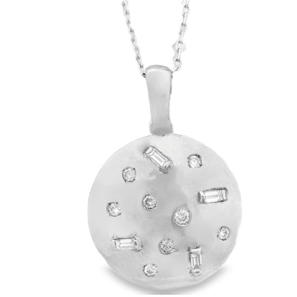 18K Gold Necklace / Mixed-Cut Diamonds Disc Pendant GPD2241