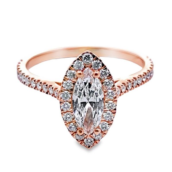 Marquise Diamond Halo Engagement Ring in 18K Gold GRS231