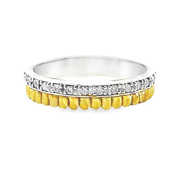 Two-Tone Spinner Ring with CZ Pave - 9K Gold GR059