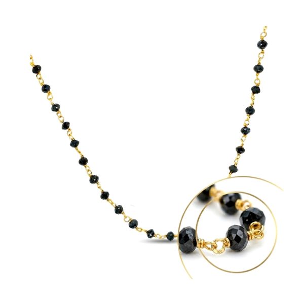 18K Yellow Gold Chain Necklace | Black Diamond Beads GPD165