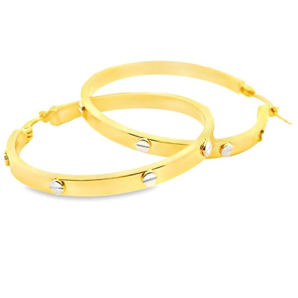 18K Yellow Gold Hoop Earrings with Screw Motif GE077