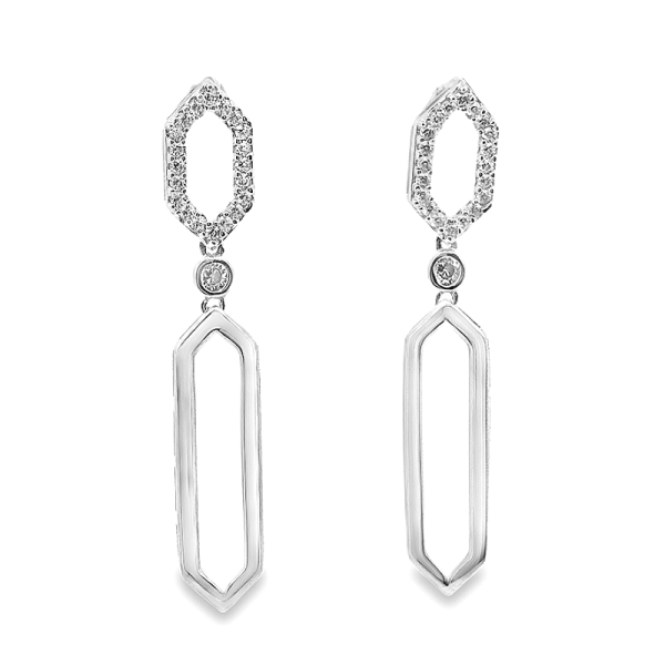 Striking 9K White Gold Geometric Drop Earrings GE096