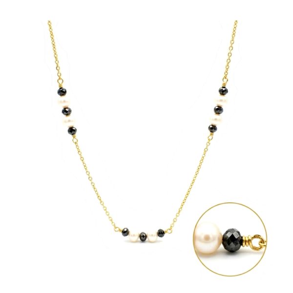 Black Diamond & Fresh Water Pearls Necklace | 18K Gold GPD160