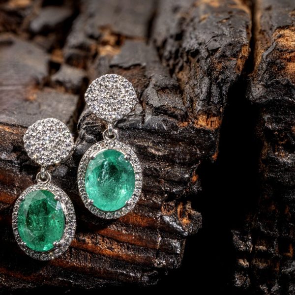 18K Gold Diamond Emerald Earrings GED013