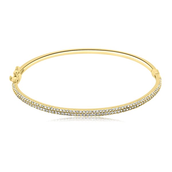 9K Yellow Gold Cubic Zirconia Double Row Hinged Bangle GB061