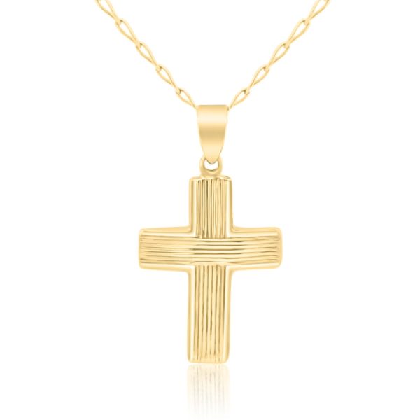 18K Yellow Gold Contemporary Ribbed Cross Pendant GC027