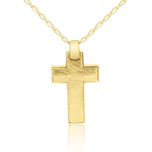18K Yellow Gold Brushed Finish Satin Cross Pendant GC028