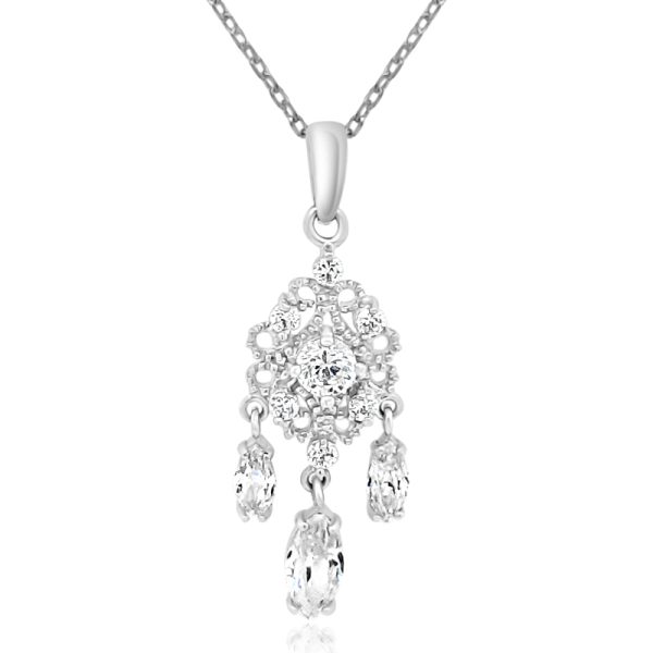 18K White Gold 'Cascade' CZ Chandelier Dangle Pendant GP063