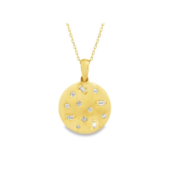 18K Gold Necklace / Mixed-Cut Diamonds Disc Pendant GPD224