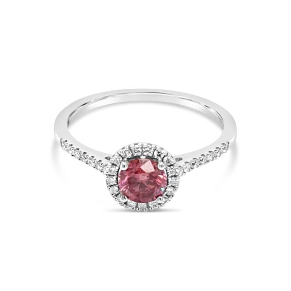 Fancy Deep Pink Diamond Halo Ring / 18K White Gold GRS055