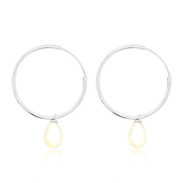 Sterling Silver Hoop Pearl Earrings SE172
