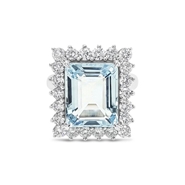 18K Gold Aquamarine Diamond Ring GRD082