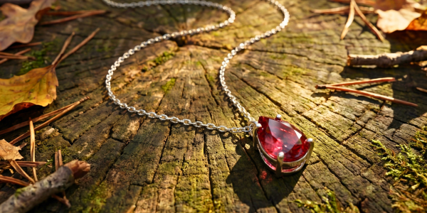 Ruby Teardrop Pendant - 18K White Gold Necklace GP102