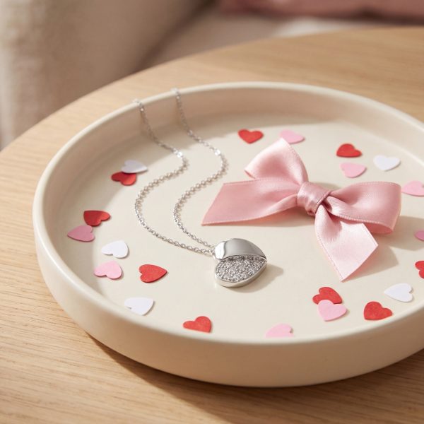 9K Gold Heart CZ Necklace – Pave Accent Pendant GP098-1