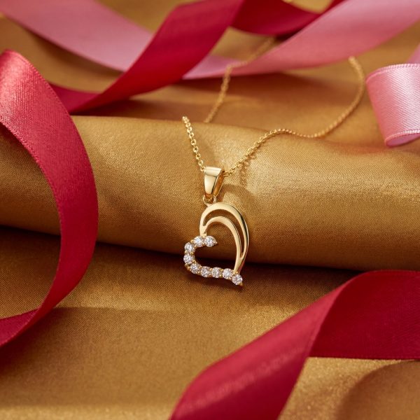 Radiant 9K Gold Heart Necklace with Shimmering CZ GP018