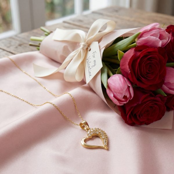 Sparkling 9K Gold Heart Pendant with CZ | Necklace GP0171