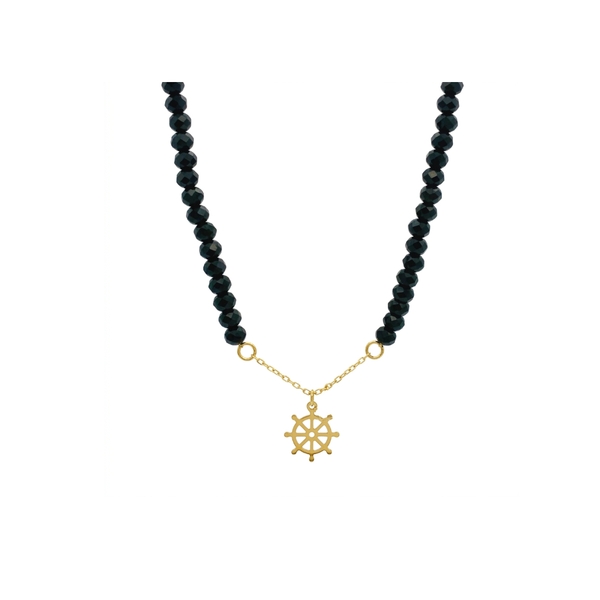 Black Onyx Helm Necklace | 18K Gold Charm GP269-1